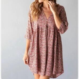 Natural Life Stella Pink Ditsy Floral Mini Dress Size L/XL Short Sleeve Boho